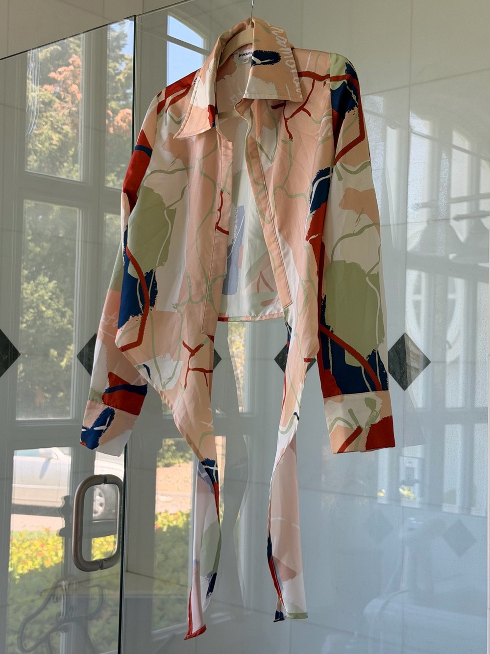 iNAMORATA Abstract Multi-Color Tie-Front Blazer